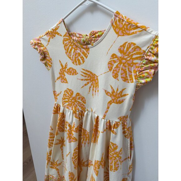 Finding Foxtale Island Escape Dress Girls Orange & Cream Tropical Print Dress W/ - Picture 2 of 7